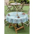 thumbnail image 4 of Outdoor Tablecloth with Umbrella Hole for Patio/Picnic/Party/Camping, Ocean Shells Waterproof Table Cloth Round Cover Washable, Teal Green Summer Coastal Starfish Conch (Dia 54"), 4 of 9