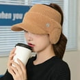 thumbnail image 3 of MesaSe Women Earflap Hat Solid Color Empty Top Stretch Autumn Winter Windproof Sun Protection Knitted Baseball Hat Riding Supplies, 3 of 10