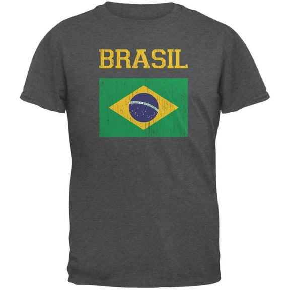 World Cup Distressed Flag Brasil Dark Heather Adult T-Shirt - 2X-Large