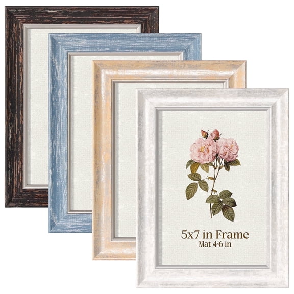 XUANLUO 5x7 Picture Frames Set of 4, Rustic Farmhouse Photo Frame ,5x7 without Mat or 4x6 with Mat for Wall or Tabletop Display Home Office Gift