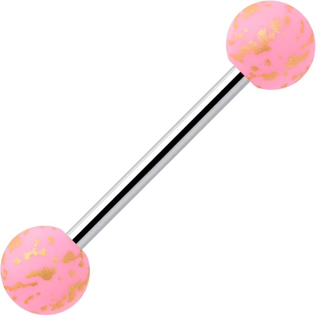 14G Stainless Steel Matte Pink Splatter Pattern Barbell Tongue Ring Body Piercing Jewelry 5/8”