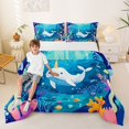 thumbnail image 2 of spefrowx Cute Narwhal Queen Comforter Set for Kids, Blue Underwater Coral Fish Print Comforter Sets Queen, Polka Dot Reversible, 3-Piece, 1 Comforter and 2 Pillowcases, 2 of 6