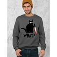 thumbnail image 2 of Black Cat Creepy Crazy Eyes Halloween Shirt Crewneck Sweatshirt, 3XL, Charcoal, 2 of 6