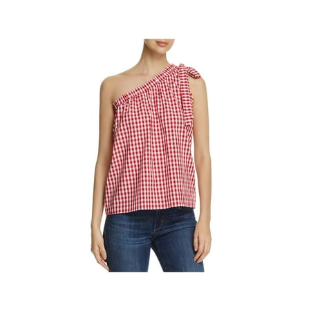 Checkered Blouse - Elan Womens Checkered One Shoulder Casual Top