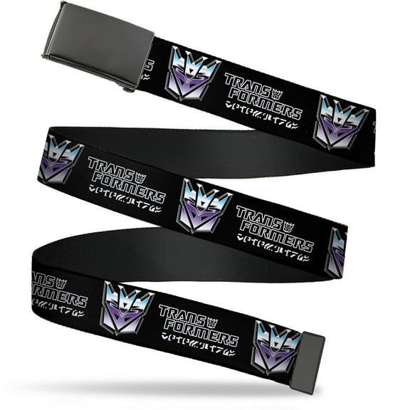 Adjustable Belt, Clamp Buckle, Cut-to-Fit, Transformers Decepticons Cybertronian Icon Black Grays Purple
