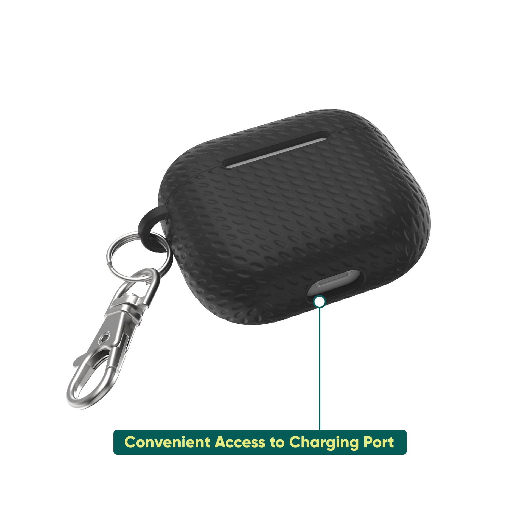 onn. Silicone Charging Case Cover with Keychain Clip for Apple AirPods (3rd generation) - Textured Black