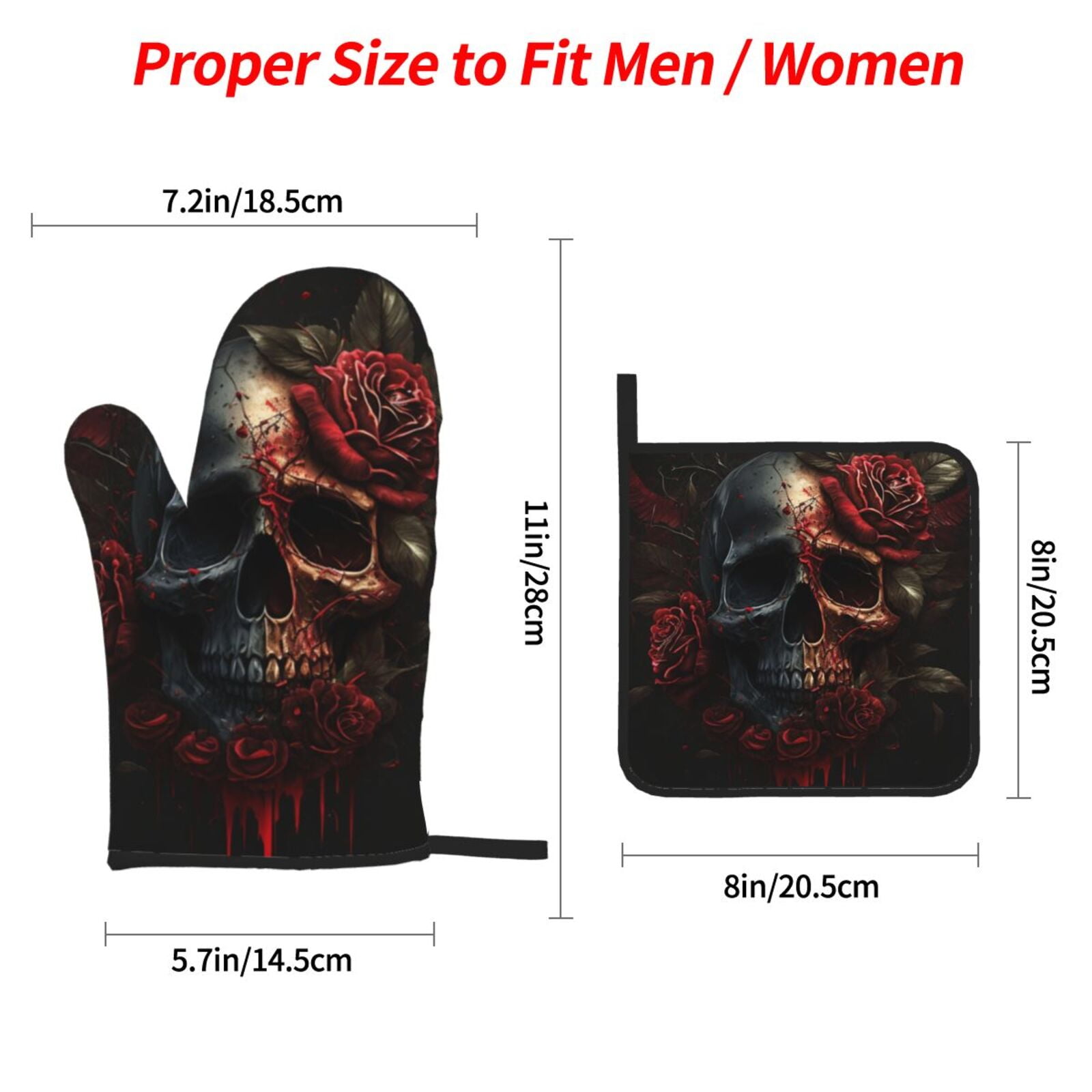Blood Skull Roses 4Pcs Oven Mitts and Pot Holders Sets Oven Kitchen Gloves Hot Pads for Cooking BBQ Baking Grilling