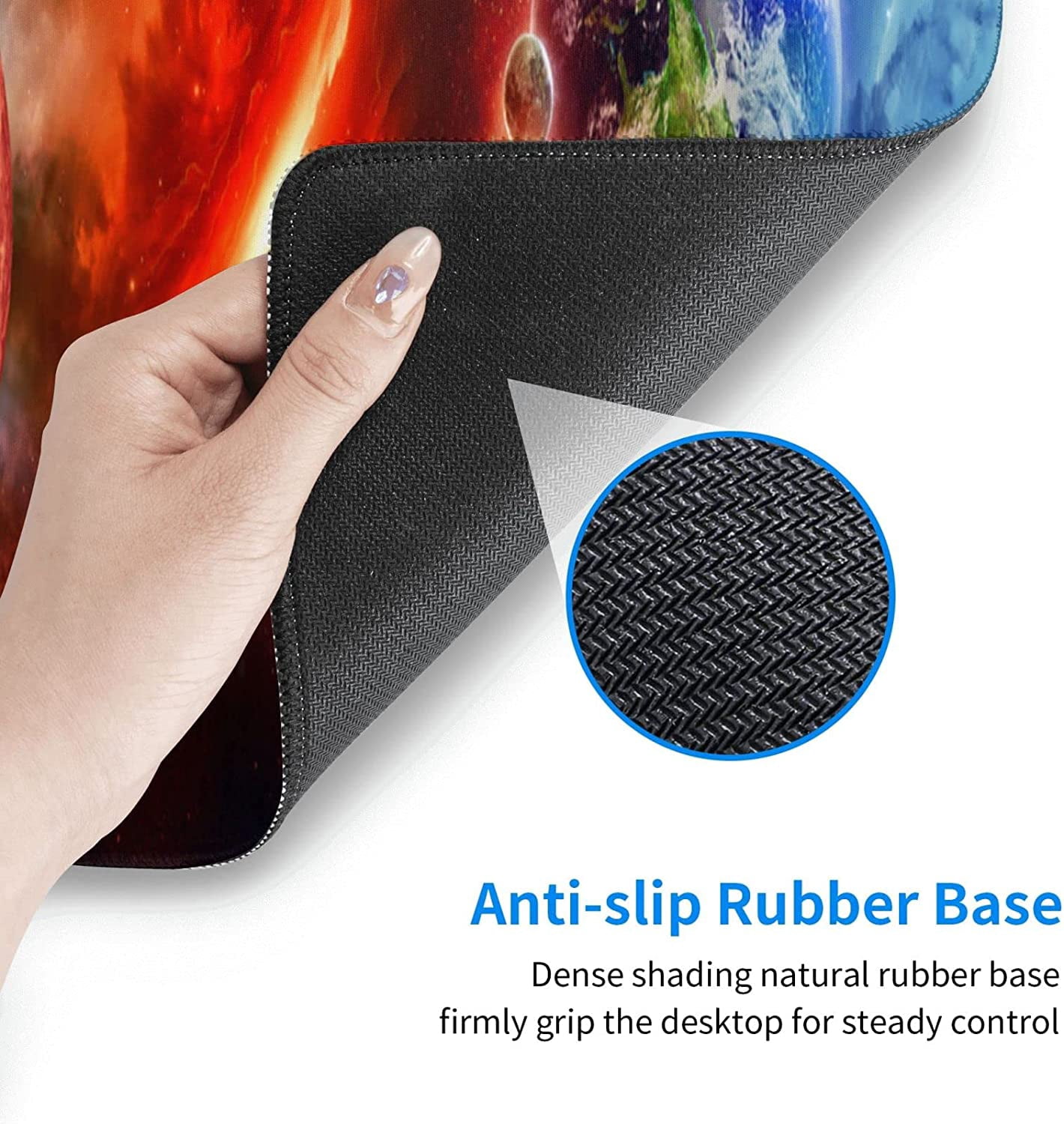 Space Galactic Earth Gaming Mouse Pad XL, Extended Stitched Edges Mousepad, Large Mouse Mat Desk Pad, Long Non-Slip Rubber Base Mice Pad（31.5x12 Inch）