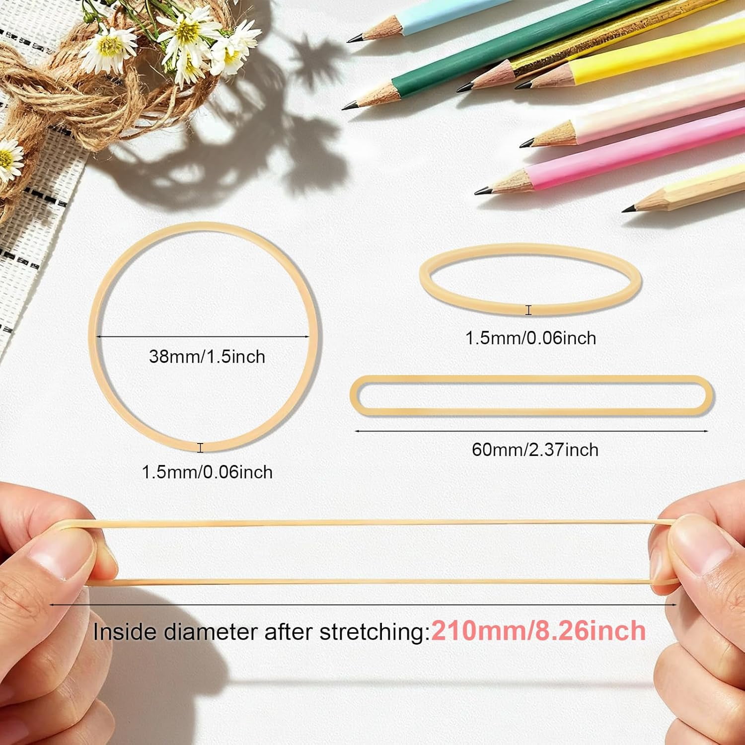 1100Pcs Rubber Bands Size #16 Rubberbands Light Brown Elastics Thin Small Band for Office Home Supply File Folder