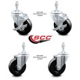 thumbnail image 2 of 4 Inch Hard Rubber Wheel Swivel 10mm Threaded Stem Caster Set 2 Brakes SCC, 2 of 2