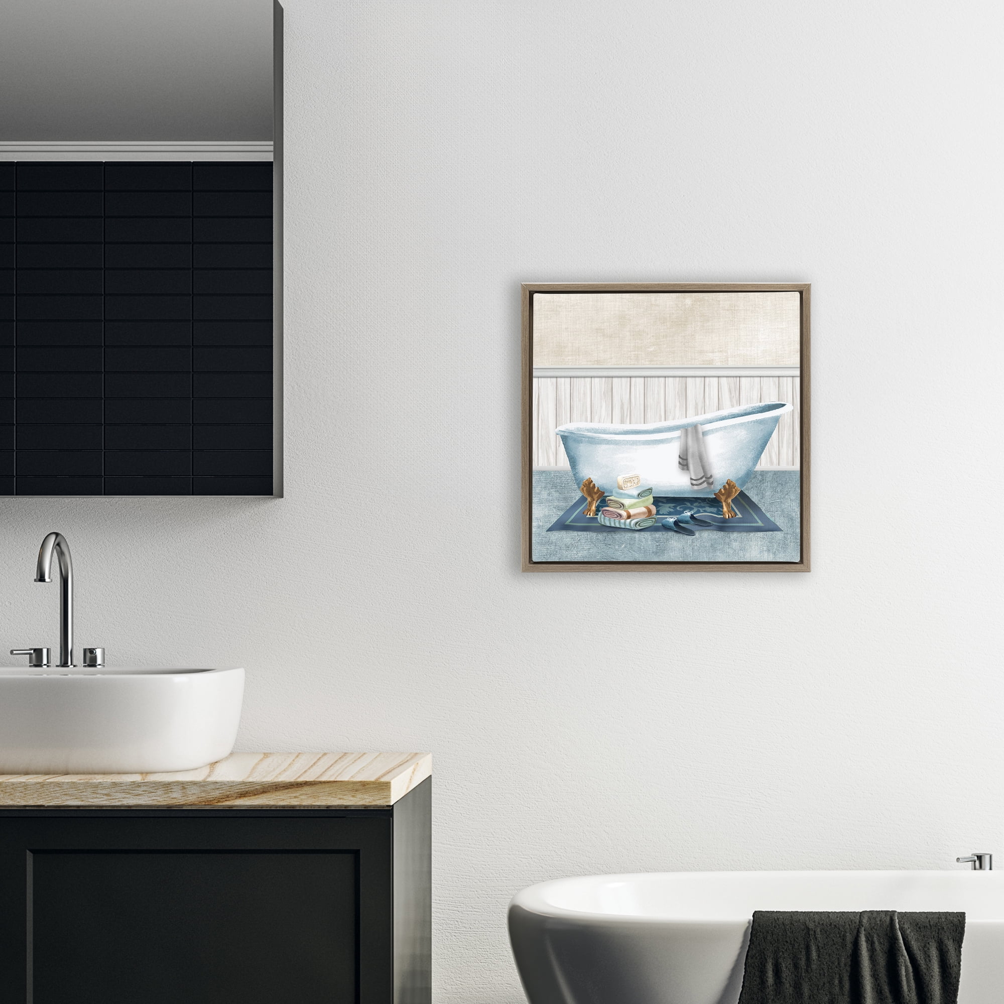 Stupell Industries Cozy Clawfoot Bathtub Spa Brown Framed Floater Canvas Wall Art, design by Conrad Knutsen