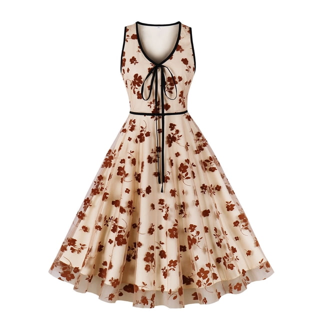 Fankiway Robe Rétro pour Femmes Col en V Manches Courtes Nœud Papillon Ceinture Bouton Grande Jupe Ourlet Robes pour Femmes Grande Taille Liquidation Robes d'Été pour Femmes Manches Courtes