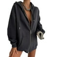 thumbnail image 2 of Qiylii Women Zip Up Hooded Jacket Casual Solid Color Long Sleeve Sweatshirt with Pockets Autumn Streetwear, 2 of 5