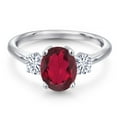 thumbnail image 3 of Gem Stone King 925 Sterling Silver Ruby Red Mystic Quartz and White Moissanite Engagement Ring for Women | 2.26 Cttw | Oval 9X7MM | Gemstone Birthstone | Size 8, 3 of 7