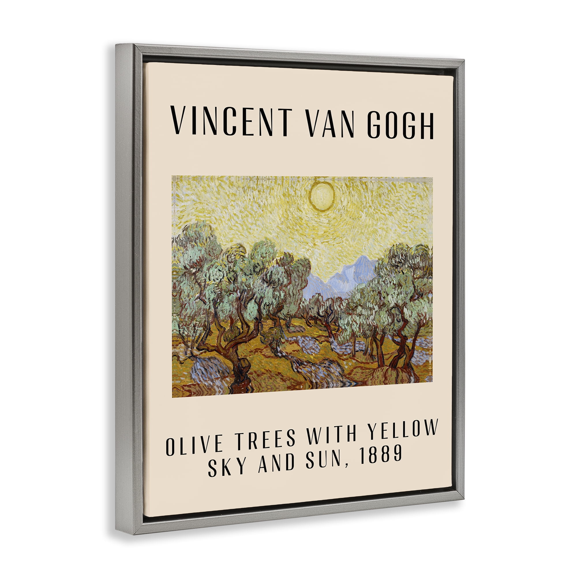 Stupell Industries Classic Olive Trees Van Gogh Landscape & Nature Painting Gray Floater Framed Canvas Art Print Wall Art, 25 x 31