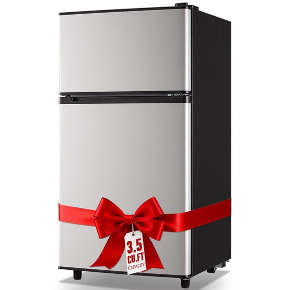 WANAI 3.5 Cu.ft Fridge with Freezer 2 Door Compact Refrigerator Adjustable Thermostat Silver New