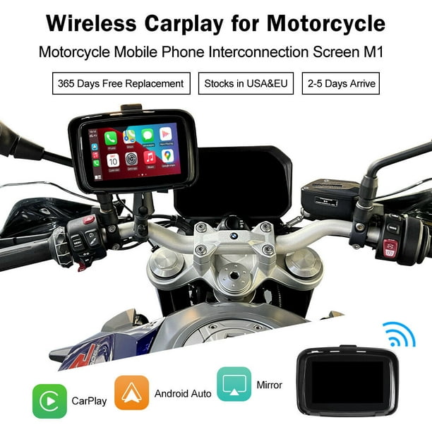 Écran tactile sans fil CarPlay sans fil Android pour moto, appareil à écran  tactile étanche 5 pouces, navigation GPS pour moto, récepteur stéréo,  moniteur Bluetooth 