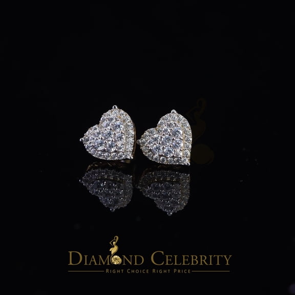 Diamond Celebrity's 925 Sterling Yellow Silver 1.64ct Cubic Zirconia Heart Women's Stud Earrings