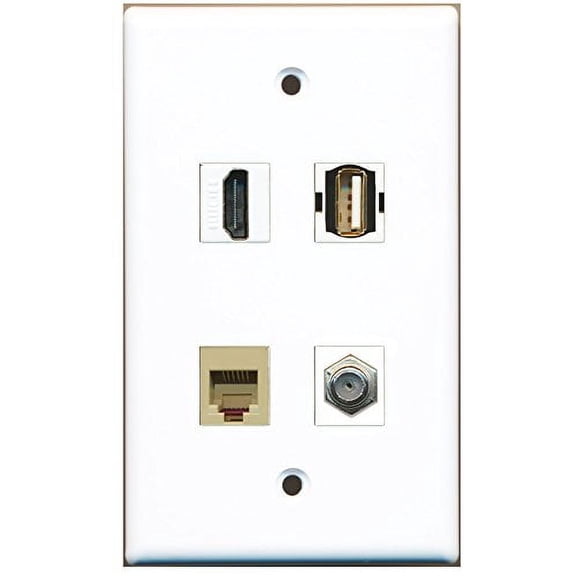 RiteAV - 1 Port HDMI 1 Port Coax Cable TV- F-Type 1 Port USB A-A 1 Port Phone RJ11 RJ12 Beige Wall Plate