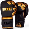 thumbnail image 1 of IBF Iron Body Fitness Thai Series Boxing Gloves, 12 oz, Synthetic Leather Training Gloves, Black and Gold, 1 of 9