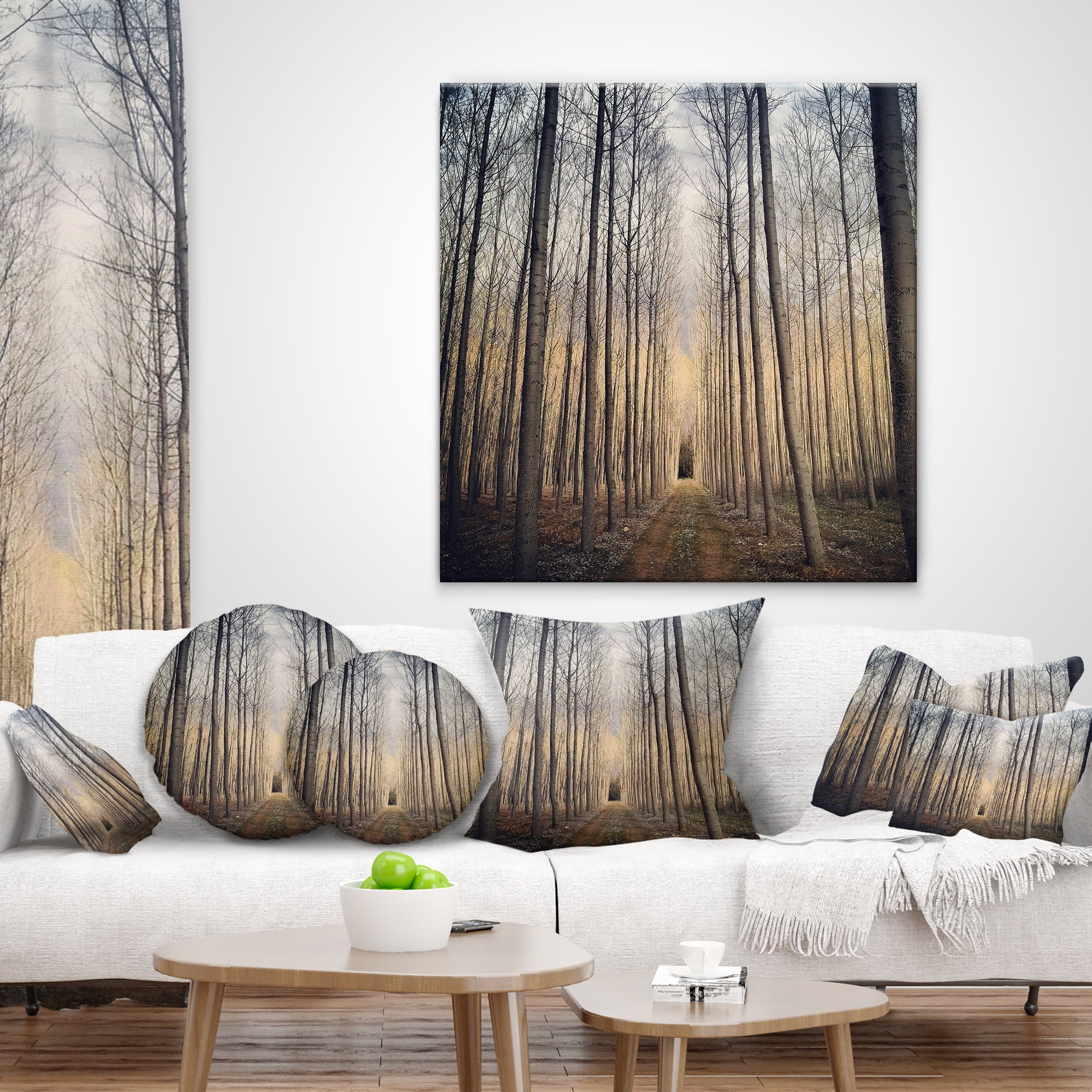 Designart Thick Forest of Poplars at Sunset - Forest Throw Pillow - 18x18