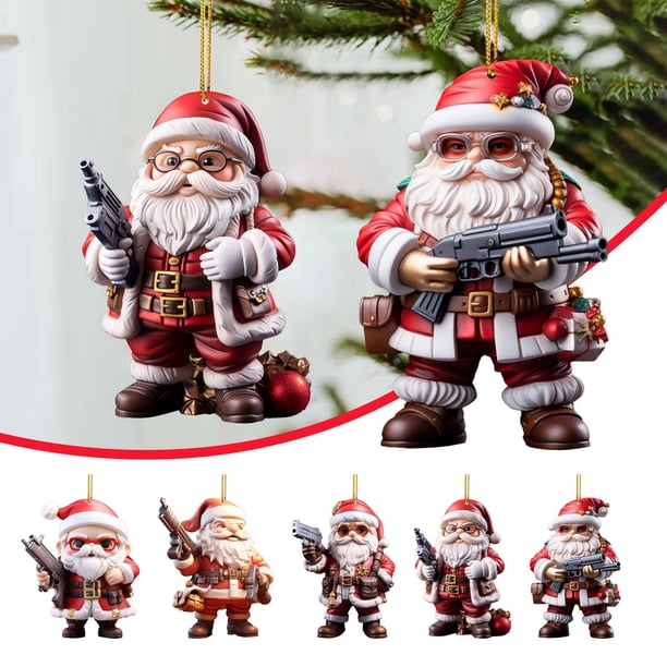 Adorno navideño de Papá Noel - Colgante acrílico de doble cara para coche, teléfono, bolso y decoración de árbol con cordón dorado