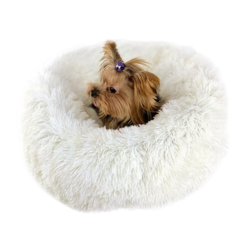 SUPERHOMUSE Luxury Fluffy Pet Bed for Small Dogs Cats Round Plush Cozy
