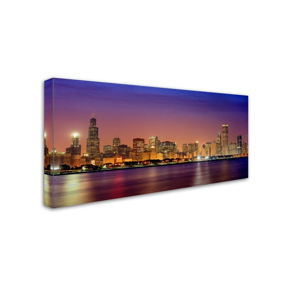 Trademark Fine Art Mike Jones Photo Chicago Dusk full skyline Canvas Wall Art - 12x24