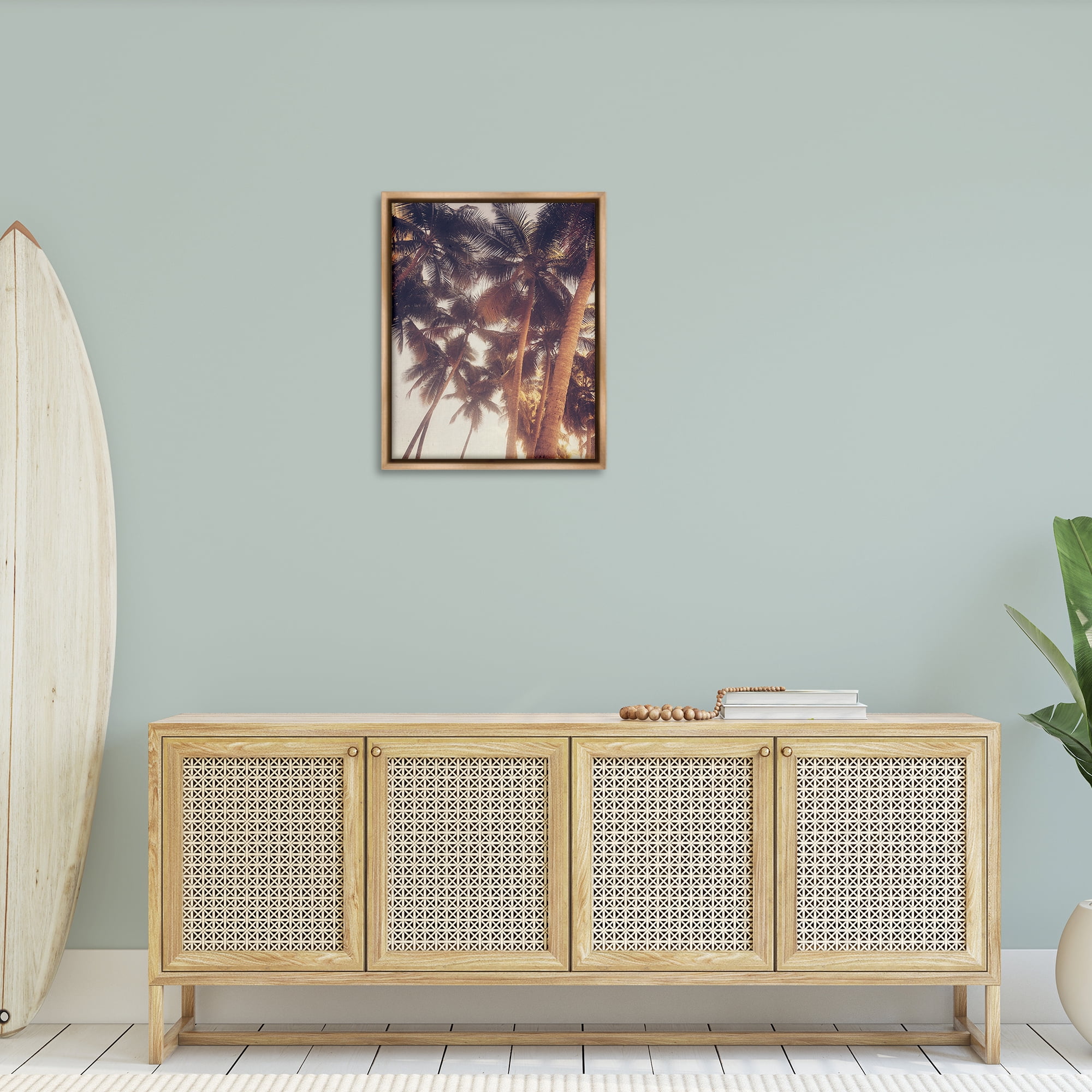 Stupell Industries Sunlit Palm Tree Plants & Flowers Photography Brown Floater Framed Canvas Art Print Wall Art, 25 x 31