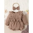 thumbnail image 2 of xiaxaixu Bébé Fille Printemps Combinaison Couleur Unie Manches Longues Col Rond Arc Romper avec Bandeau, 2 of 8