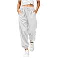 thumbnail image 2 of Girls Waffle Casual Jogger Pants Solid Color Elastic Drawstring Waist Active Lounge Sweatpants with Pockets White 14-15Years, 2 of 9