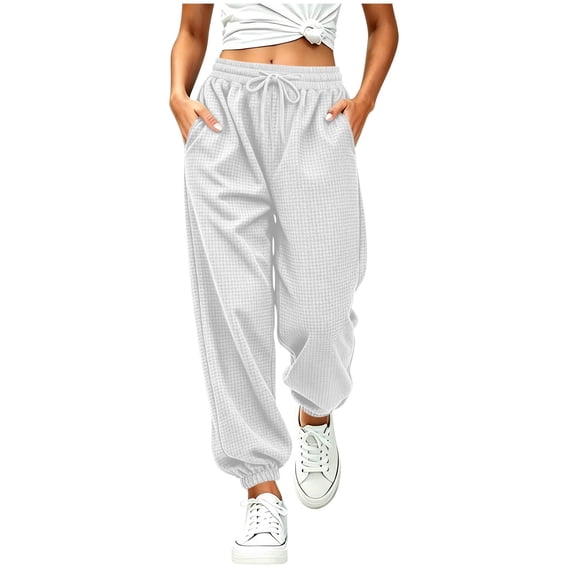 KICILVS Girls Sweatpants Waffle Knit Drawstring Elastic Cuffs Casual Jogger Pants with Pockets Solid Color Lounge Trousers 5-15 Years