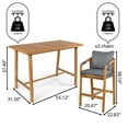 thumbnail image 3 of Porto Modern Coastal 3-Piece Acacia Wood Outdoor Bar Set with Cushions, Gray/Teak Brown, 3 of 9