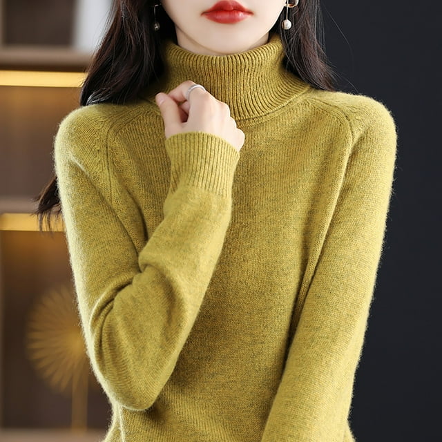 IMENGL Wool sweater turtleneck first line, Yellow XL, Size M-2XL