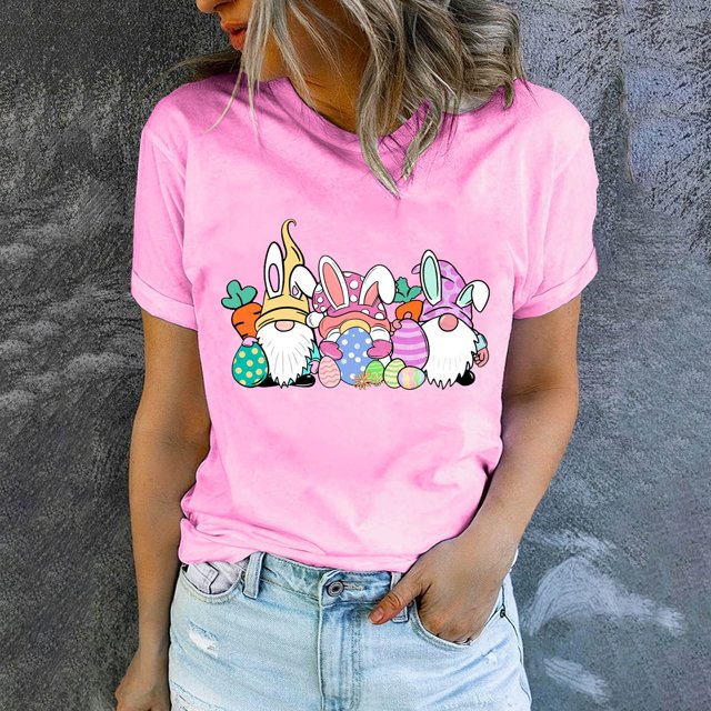 EGNMCR T-shirt de Pâques Chemises pour Femmes Imprimé de Pâques T-shirt à Col Rond pour Femmes Mode et Confortable Haut de Chemise pour Femmes Haut à Manches Courtes à Col Rond/chemise T-Shirts pour Femmes