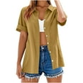 thumbnail image 3 of UVEASISHA Cotton Linen Shirts for Women Short Sleeve Collared Button Down Shirts Casual Office Work Cardigans Yellow M, 3 of 8