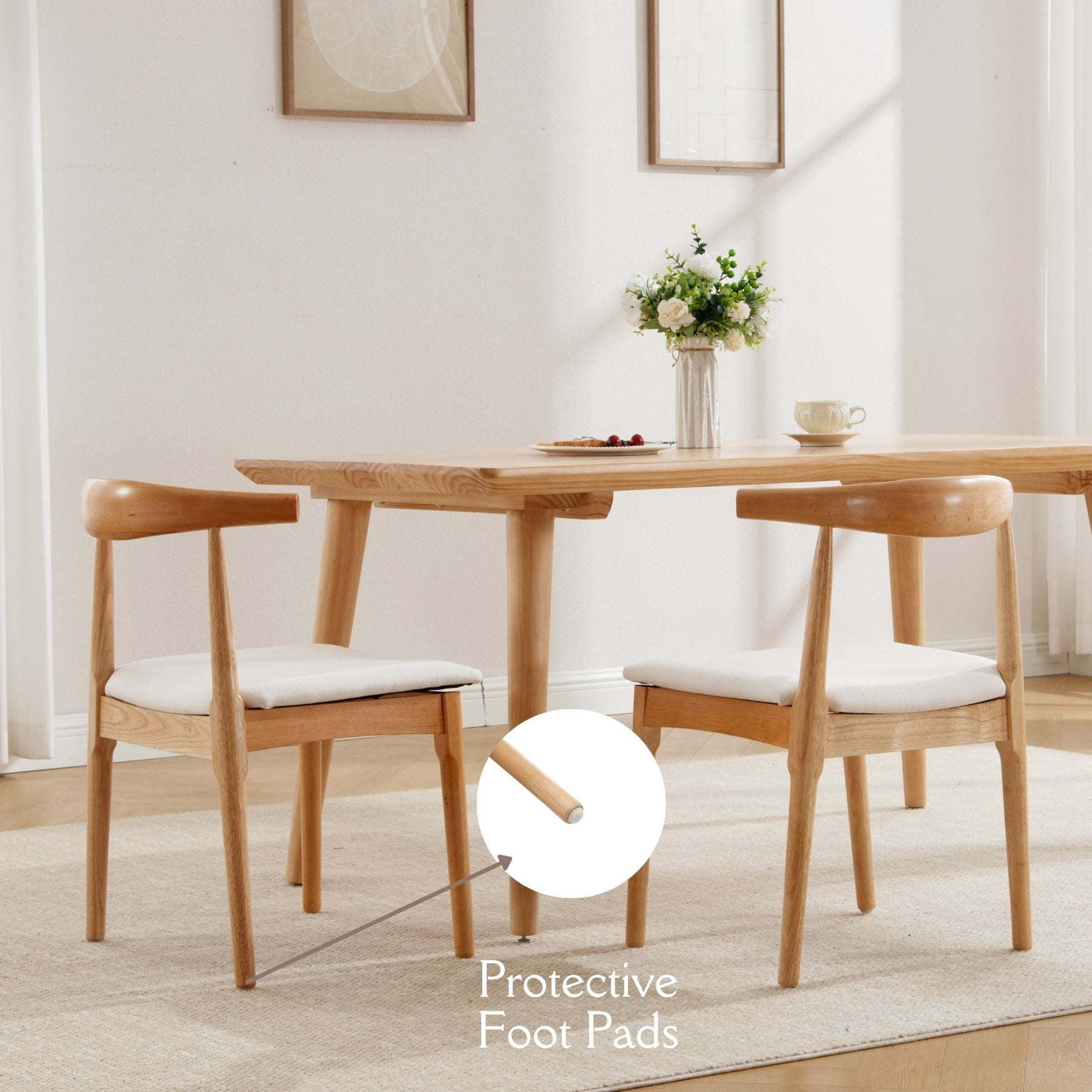 Dayalane Mid Century Modern Dining Chairs Set of 2,Linen Upholstered Farmhouse Chairs with Open Back,Side Dining Chairs with Natural Wood Legs for Dining Room, Kitchen, Restaurant,Beige