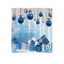 Beautynvta Christmas Shower Curtain, Blue Christmas Ball Gift Box Printed Bathroom Shower Curtain, Winter Holiday Bathroom Curtain Waterproof Fabric Machine Washable with Hooks, 35.4''x70.8''