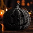 thumbnail image 2 of Hovilon Black Halloween Pumpkin Decoration, Wicker Texture Hollow Carved Scary Face Desktop Ornament, Solid Plastic Deformation-Resistant Shelf Mantel Entryway Party Table Festive Home Decor Gift, 2 of 6