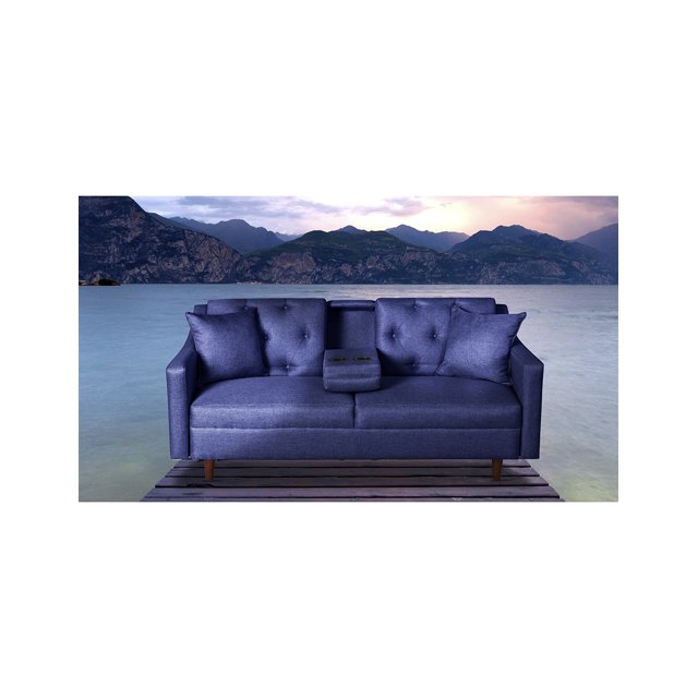 Sofa Cama Makora Lino Azul Tecnología Beehive Airflex Foam Modelo Silvestre
