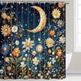 thumbnail image 4 of Flower Moon Plants Black Shower Curtain, Watercolor Plant Leaves with Floral Bathroom Decor , Wildflower Waterproof Fabric Shower Curtain Set with Hooks 70X70in, 4 of 5