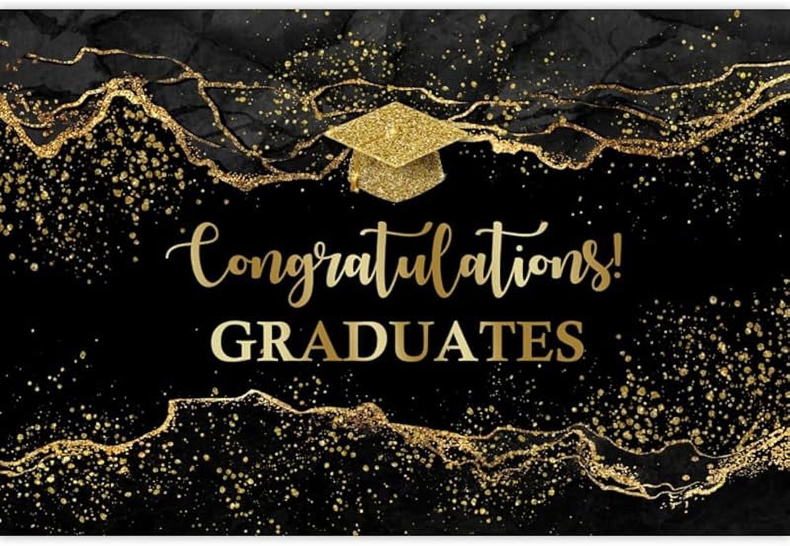 Congrats Grad Backdrop Graduation Class of 2025 Graduate Party Background Black Gold Champagne Graduation Prom Decorations Background Birthday Party Cake Table Banner Photo Booth