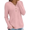 thumbnail image 2 of YTCAMLO Long Sleeve Sun Shirts for Women, Casual Loose Fit Button V Neck Sweatshirt with Kangaroo Pocket, Drawstring Workout Tops, 2 of 9