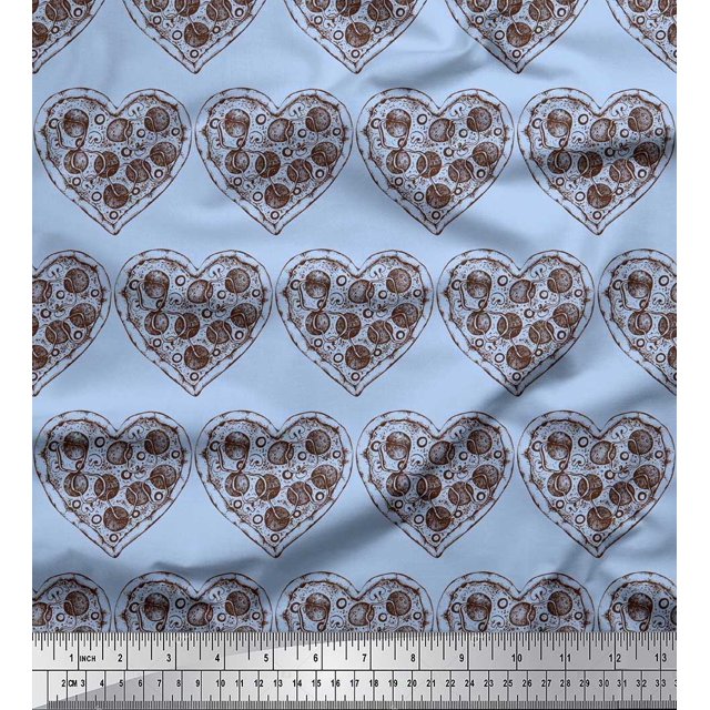 Soimoi polyester Crepe Fabric Pizza Food Printed Fabric 1 Yard 42 Inch Wide