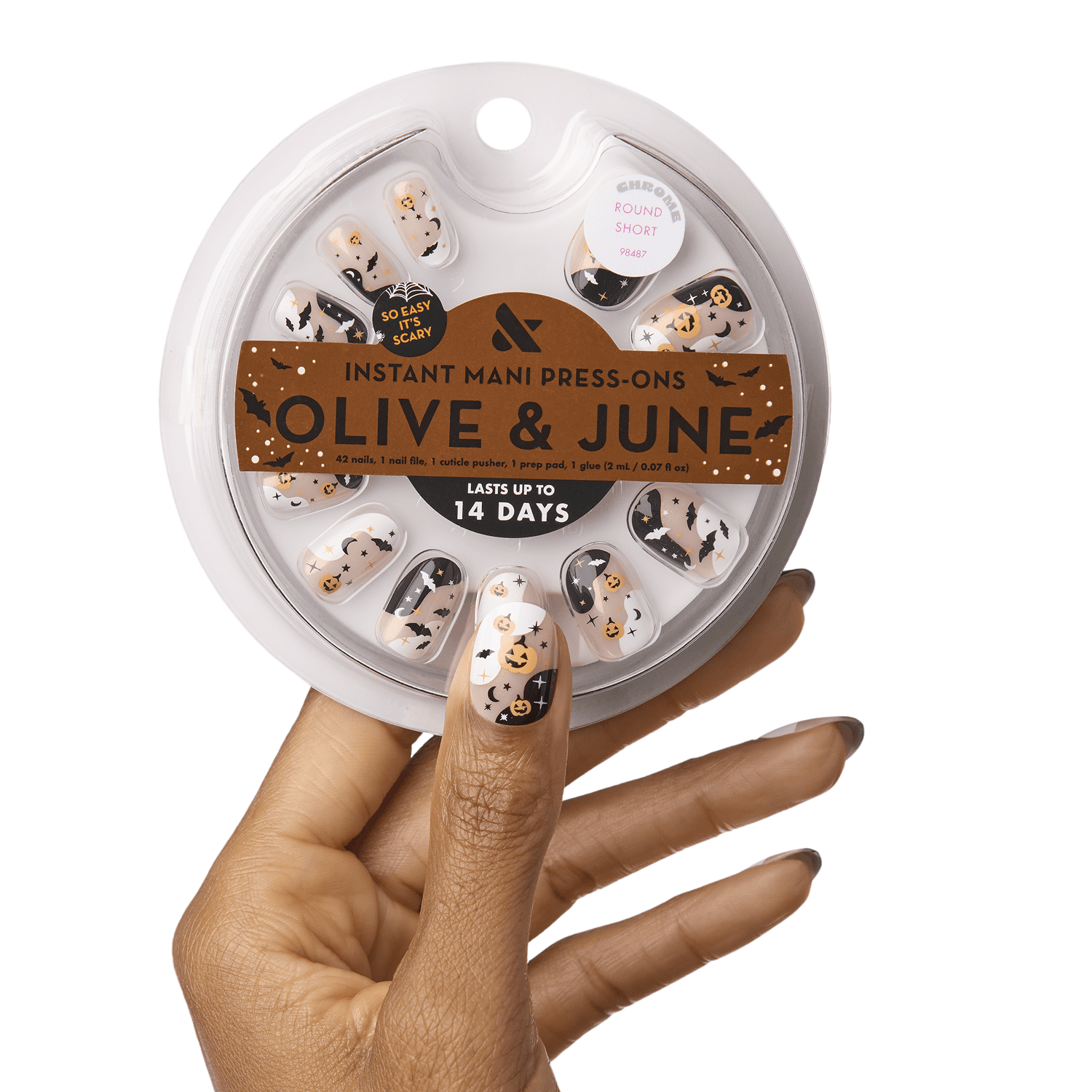 Olive & June Instant Mani Short Round Press-on Nails, Iconic Halloween Forever, 42 Pieces