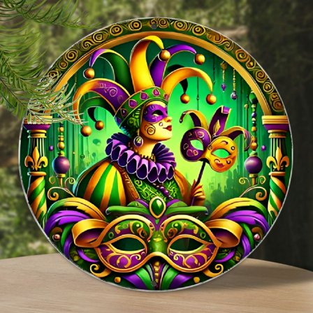 Unique Mardi Gras Clown Aluminum Art, 20x20cm Round Wall Decor for Bedroom, Living Room, Cafe & Festive Parties - Pack of 1