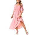 thumbnail image 4 of INSPIRE CHIC Women's Summer Dresses Casual Puff Half Sleeve Square Neck Smocked Flowy Midi Dress with Pockets S Pink, 4 of 5