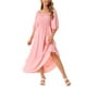 thumbnail image 4 of Vestidos de verano casuales para mujeres INSPIRE CHIC, con mangas de media longitud, escote cuadrado, con fruncido, fluido, midi, con bolsillos, color rosa, 4 of 5