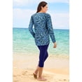 thumbnail image 2 of Swim 365 Women's Plus Size Split-Neck Long Sleeve Swim Tee With Built-In Bra, 2 of 6
