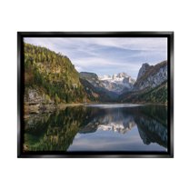 Stupell Peaceful Mountain Lake Reflection Landscape Photography Black Floater Framed Art Print Wall Art